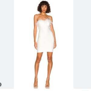 Superdown strapless Dress white trim fur size s new